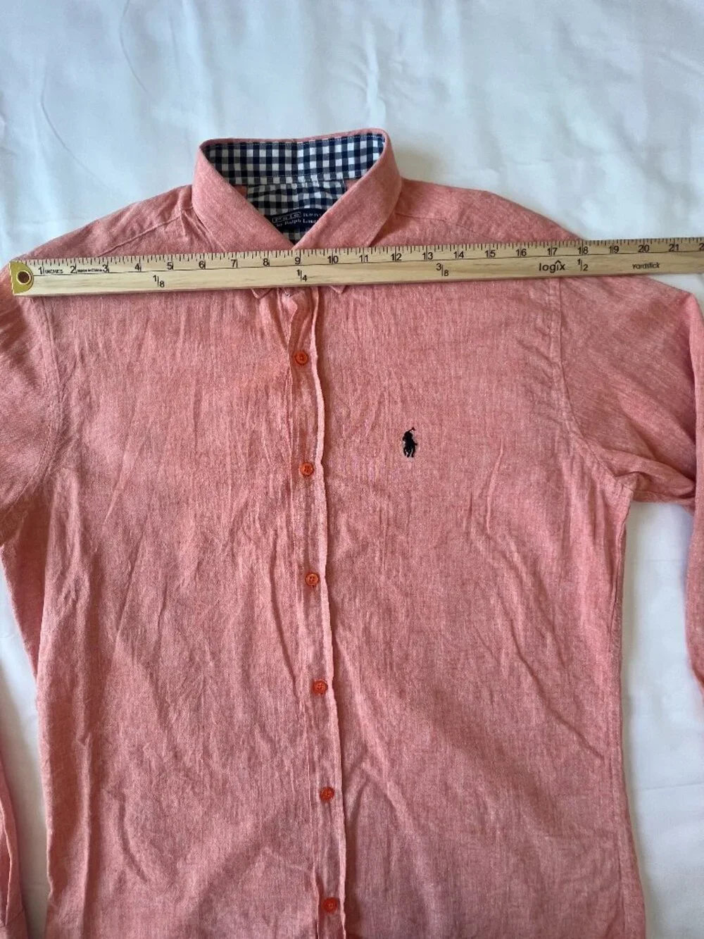 VTG Polo Ralph Lauren 100% Linen USA Made Orange Coral Size L Shirt Y2K